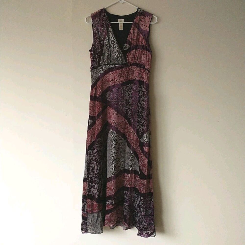 J Jill Maxi Dress Womens 8 Floral Velvet Silk Blend Sleeveless Patchwork Boho